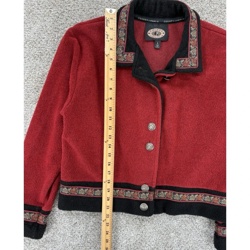 Vintage Country Clothing Fleece Coat Womens L Red Floral Canada Made Cottagecore